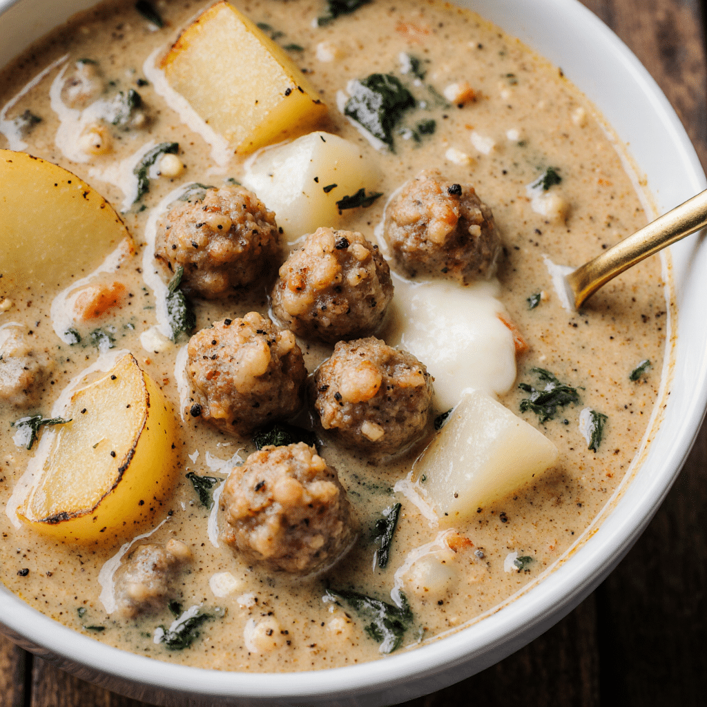 Close Up Of Cozy Italian Sausage And Potato Soup In A Rustic Bowl Creamy Potatoes And Sausage Visib Dojhtwvczdpjhrei80p0 0