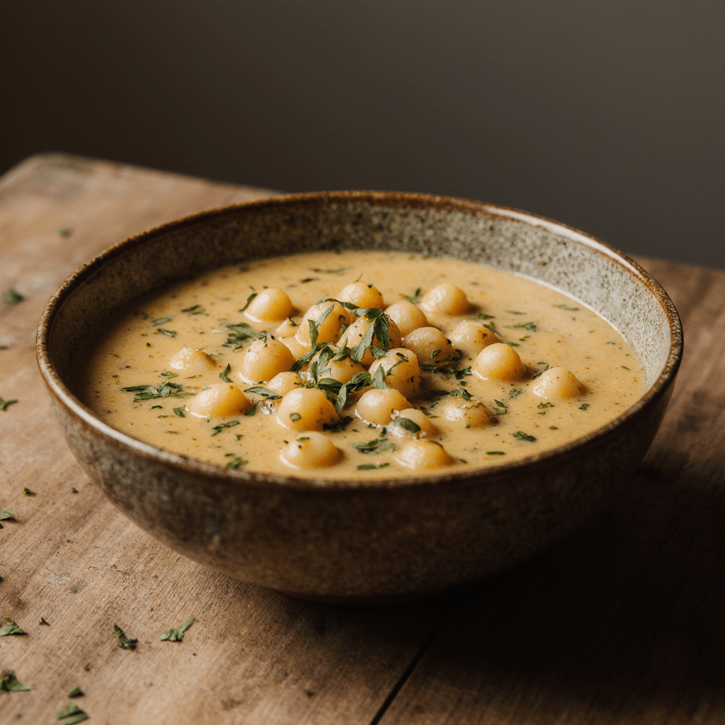 Close Up Of Creamy Garlic Chickpea Soup In A Rustic Bowl Vibrant Golden Tones Sprinkled With Fresh 0xmzkx0ab7gtqm0q81re 2