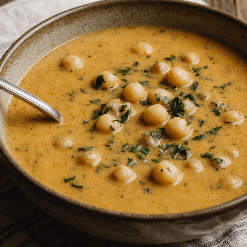Close Up Of Creamy Garlic Chickpea Soup In A Rustic Bowl Vibrant Golden Tones Sprinkled With Fresh Zl0ziro0xir9ji1agytx 1