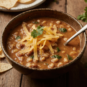 Close Up Of White Bean Chicken Enchilada Soup In A Rustic Ceramic Bowl Topped With Cilantro Tortill Fhxpkz0ie1r62thlwdnq 0