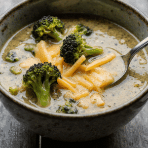 Close Up Of Broccoli Cheddar Protein Soup In A Rustic Bowl Vibrant Green Broccoli And Melted Chedd Al23s1jsj7ywervstyzt 2