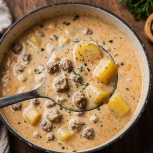 Close Up Of Cheesy Beef Potato Soup In A Rustic Ceramic Bowl Golden Melted Cheese Diced Potatoes F 3lxp80zmq22hxc511e5z 3