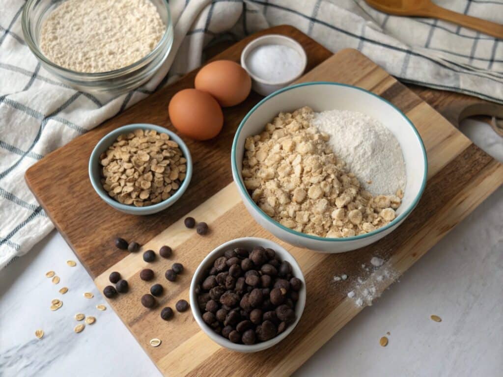Flat Lay Of Fresh Ingredients For Oatmeal Chocolat (1)