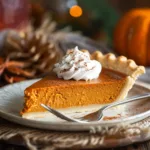 A Slice Of Homemade Pumpkin Pie On A White Ceramic (1)