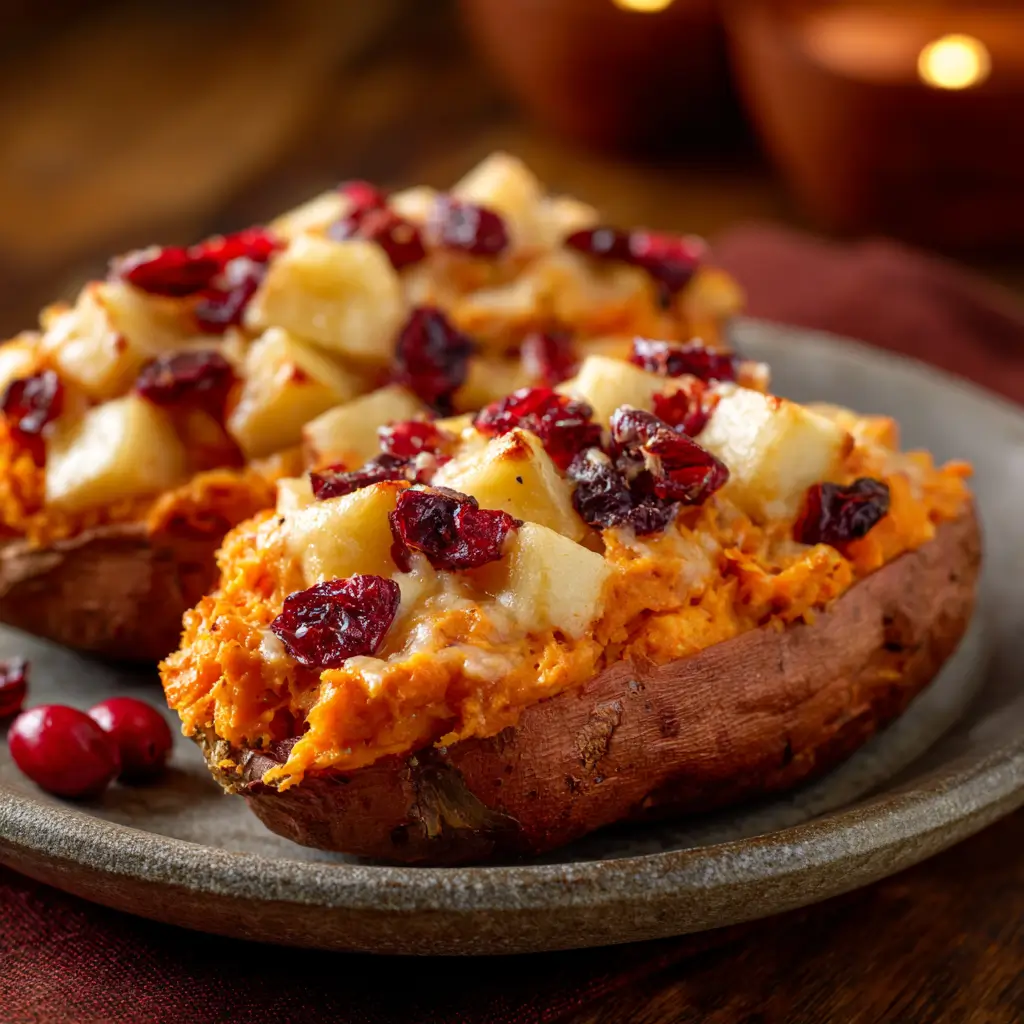 Indulge In Cranberry Apple Twice Baked Sweet Potatoes