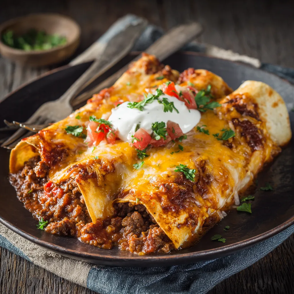 Simple Photo Of Ground Beef Enchiladas Ing
