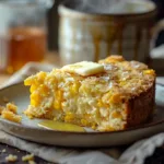Sweet Creamed Corn Casserole Sliced And Served