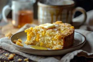 Sweet Creamed Corn Casserole Sliced And Served