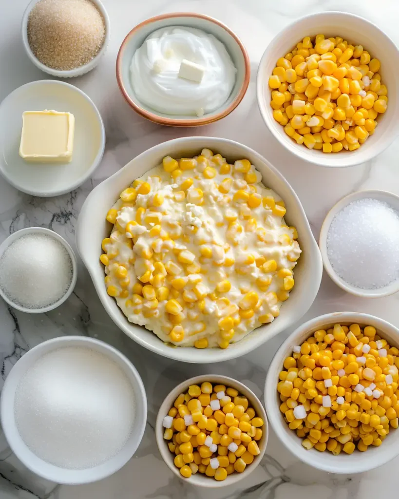 Top Down Flatlay Of Ingredients For Sweet Creamed Cor