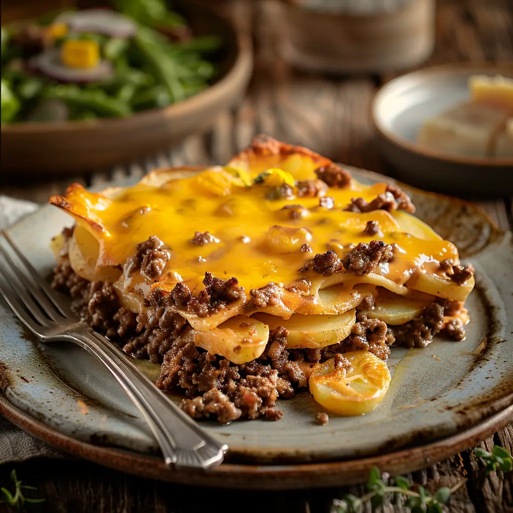 Ultra Zoom Cozy Serving Scene Plated Square Of Cheesy