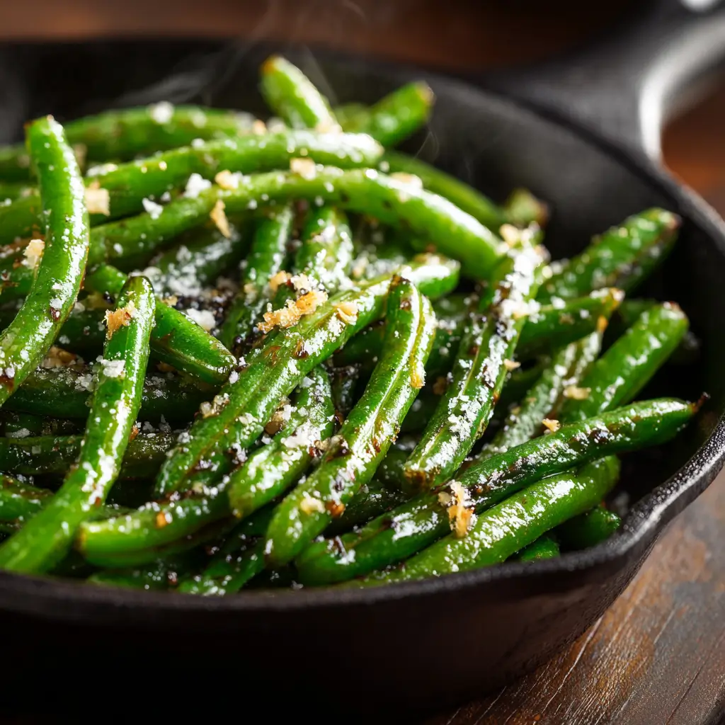 Ultra Zoom Macro Of Glossy Sauted Green Beans (1)