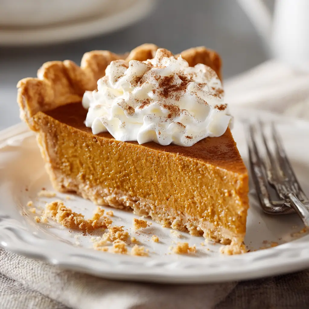 Ultra Zoom Single Slice Of Creamy Pumpkin Pie On Whit