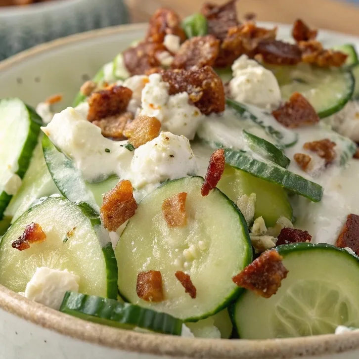Creamy Cucumber Salad With Bacon And Cheese Imagin