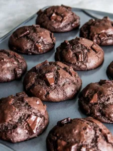 Delicious double chocolate chip muffins fresh from the oven
