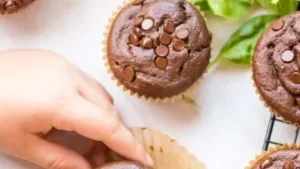 Homemade healthy chocolate muffins with vegetables, gluten-free and delicious.