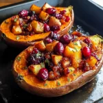 Cranberry apple twice-baked sweet potatoes topped with fresh herbs