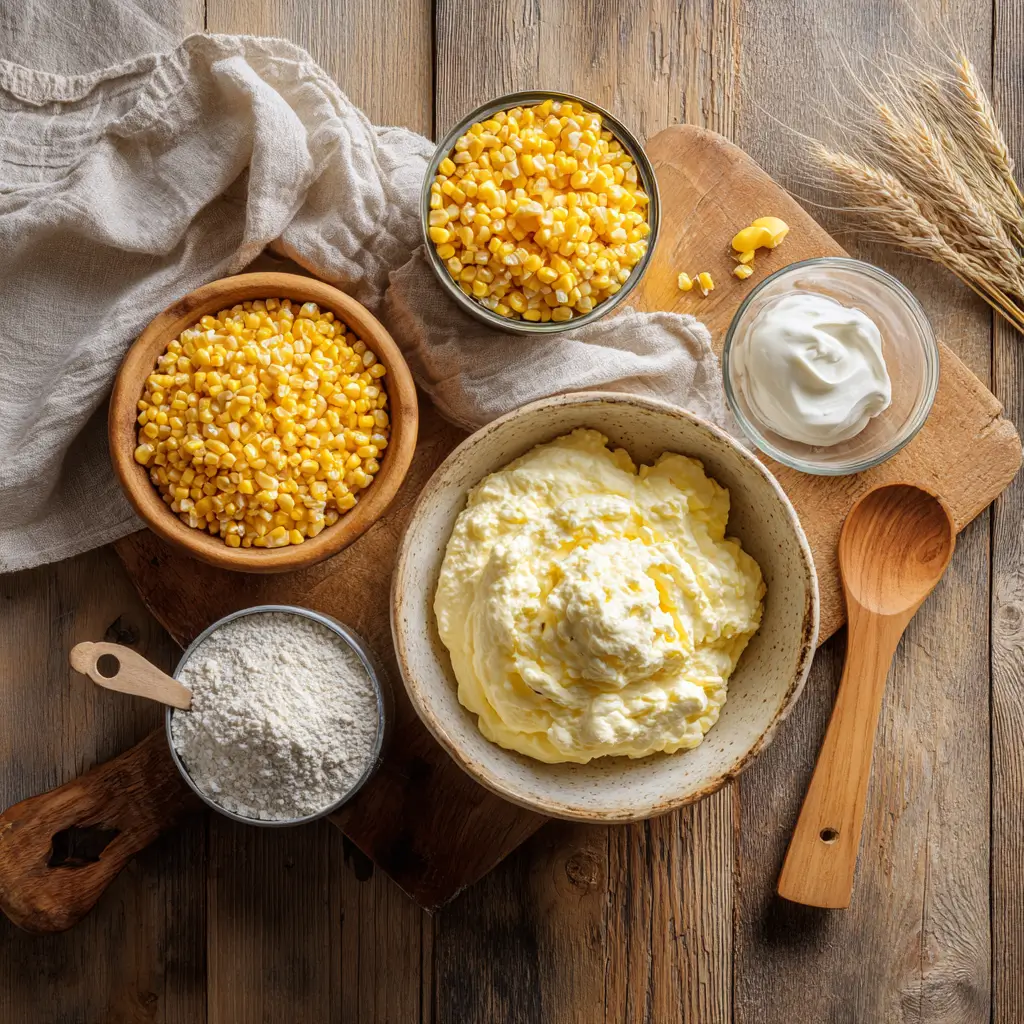 Top Down Flat Lay Of Corn Casserole Ingred