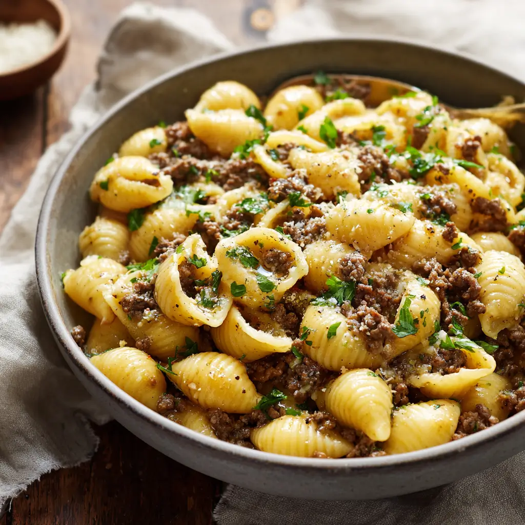 Creamy Beef Pasta for Cozy Nights Zoom Cozy Serving Scene Bowl Of Creamy Garlic (3)