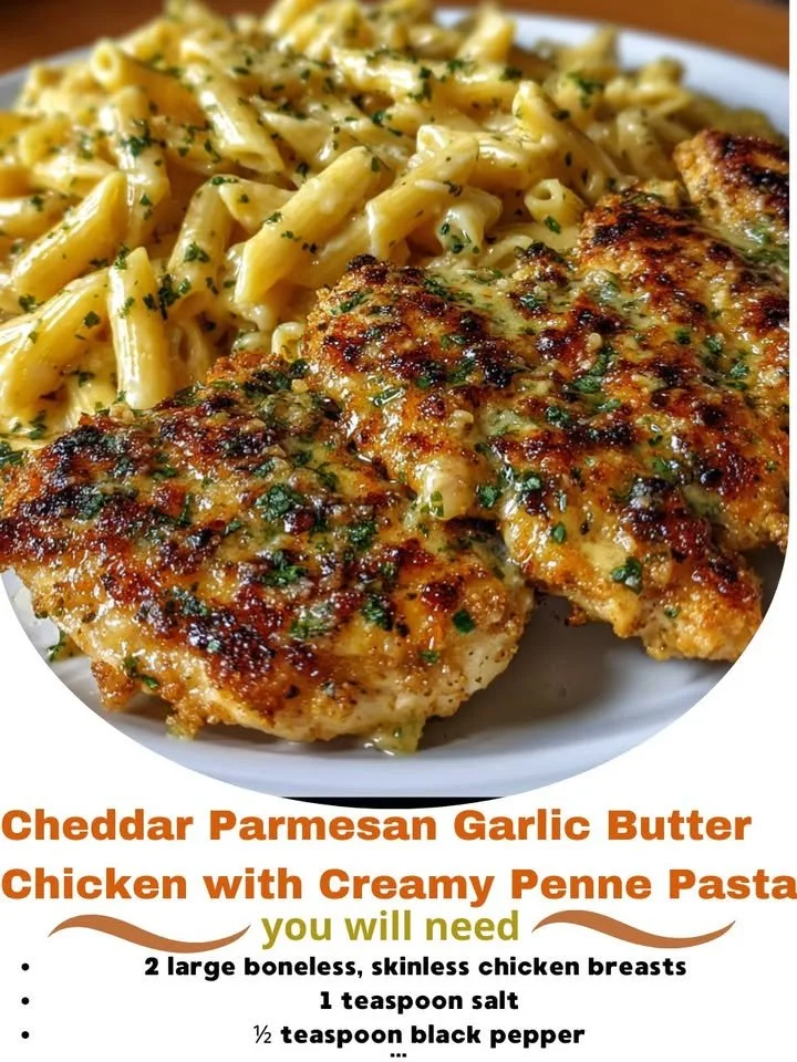 Cheddar Parmesan Garlic Butter Chicken and Penne Pasta