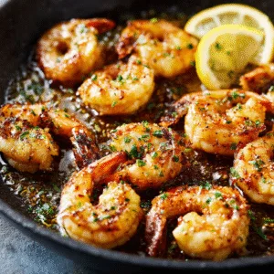 Close Up Of Sauted Shrimp With Lemon Herbs And Olive (1)