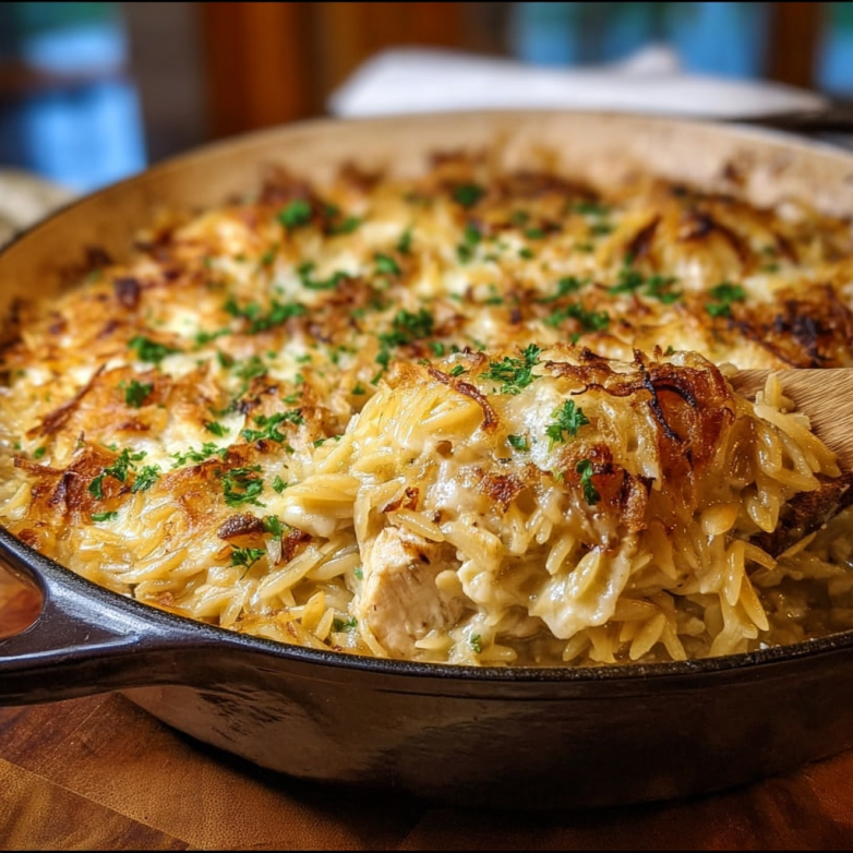 French Onion Chicken Orzo Casserole 2