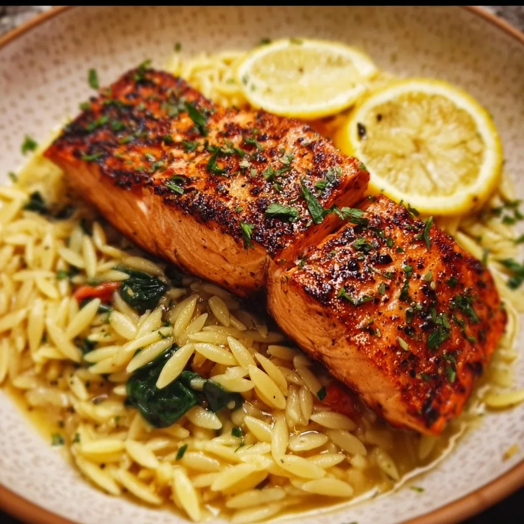 Mediterranean Salmon with Lemon Orzo