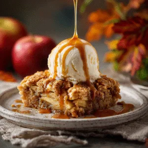 Served Slice With Scoop Of Vanilla Ice Cream