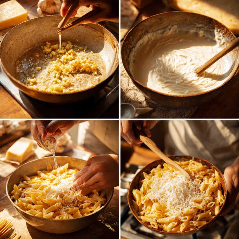 Step By Step Cooking Process Of One Pot Creamy Garlic Pas