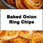 Baked onion ring chips in a bowl, crispy and flavorful snack option.
