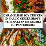 Caramelised soy chicken in garlic ginger broth served with rice