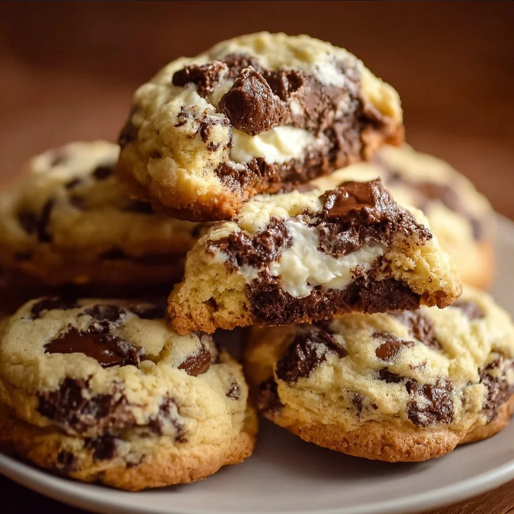 Chocolate Chip Cheesecake Cookies Delicious chocolate chip cheesecake cookies with a creamy texture and chocolate chunks