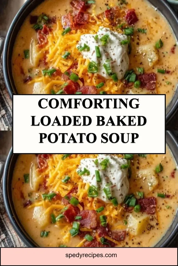 Comforting Loaded Baked Potato Soup Bowl of comforting loaded baked potato soup topped with cheese and bacon