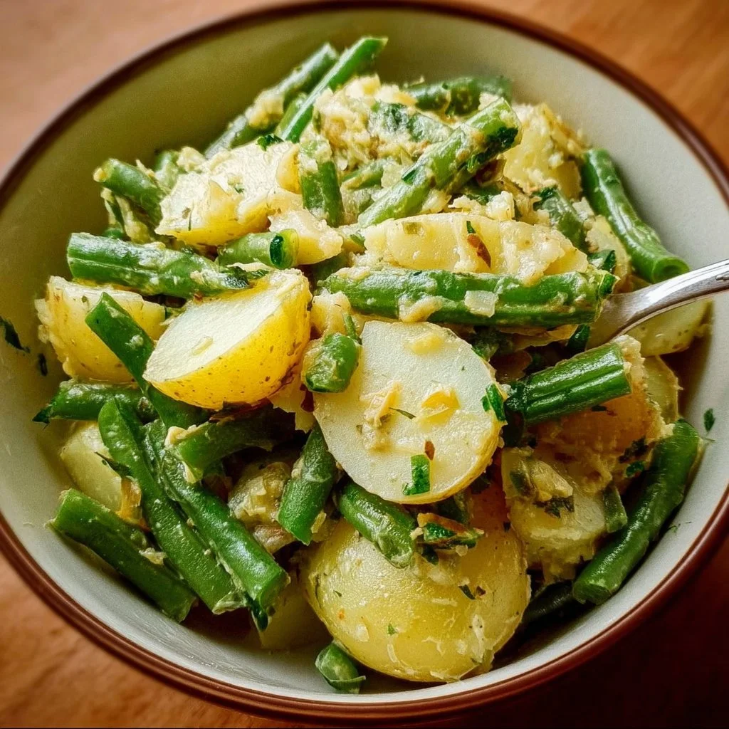 Creamy Green Bean Potato Salad Creamy Green Bean Potato Salad with fresh ingredients in a bowl