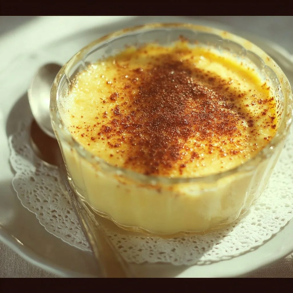 Delicious custard nutmeg bake topped with nutmeg and served in a rustic dish