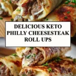 Keto Philly Cheesesteak Roll Ups with peppers and cheese