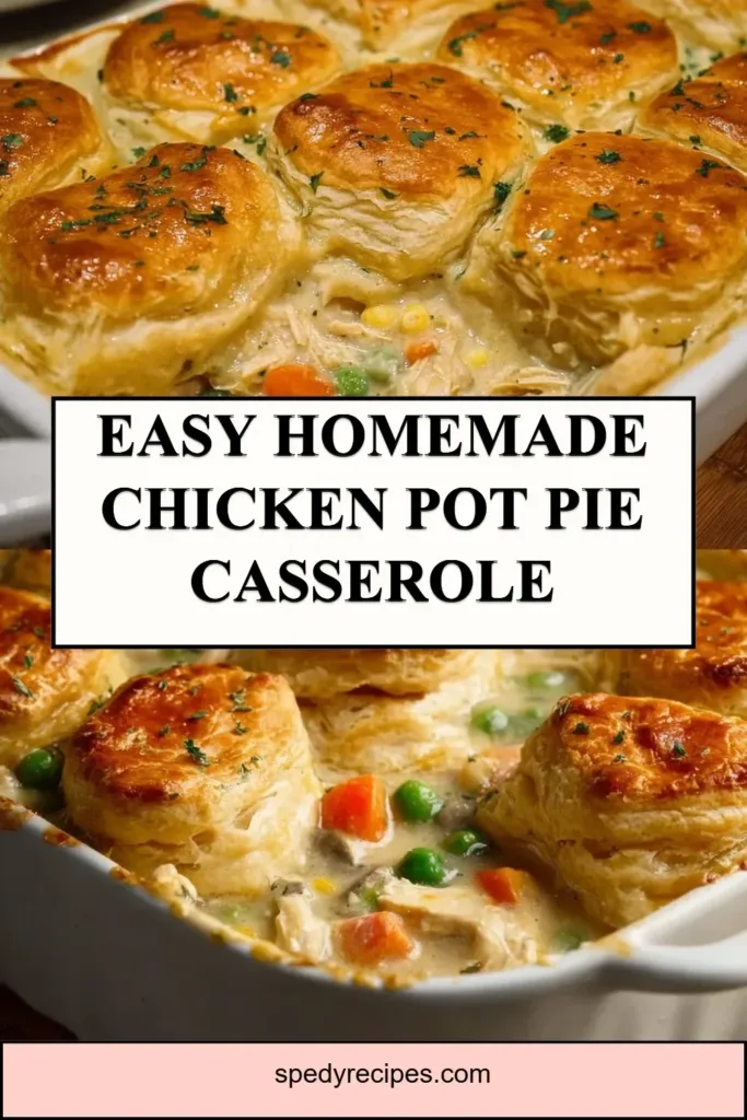 Easy Homemade Chicken Pot Pie Casserole Easy homemade chicken pot pie casserole served in a rustic dish