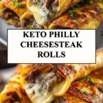 Keto Philly Cheesesteak Rolls with meat and peppers on a plate