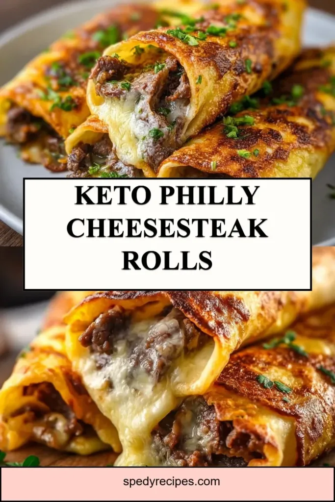 Keto Philly Cheesesteak Rolls with meat and peppers on a plate