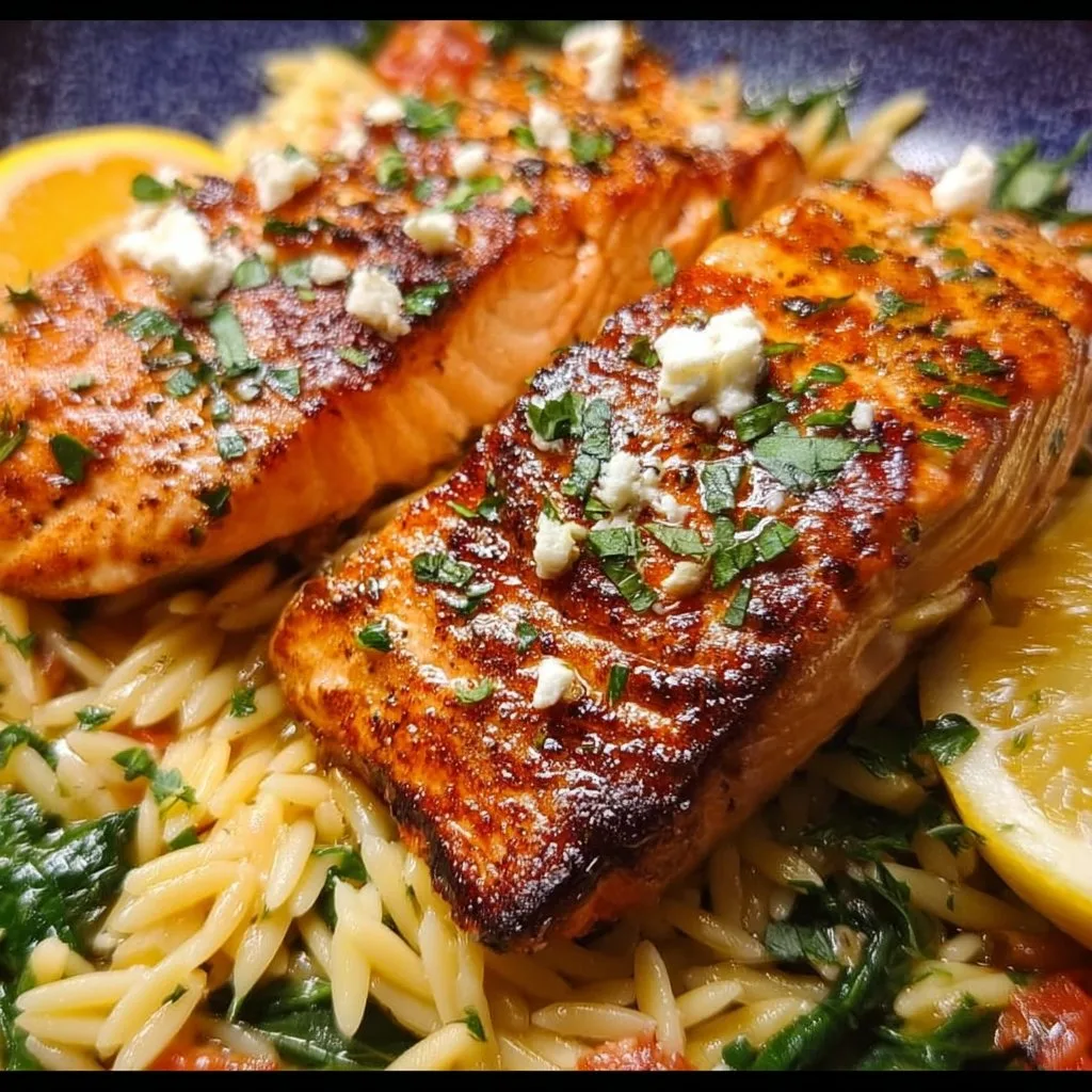 Mediterranean Salmon with Lemon Orzo