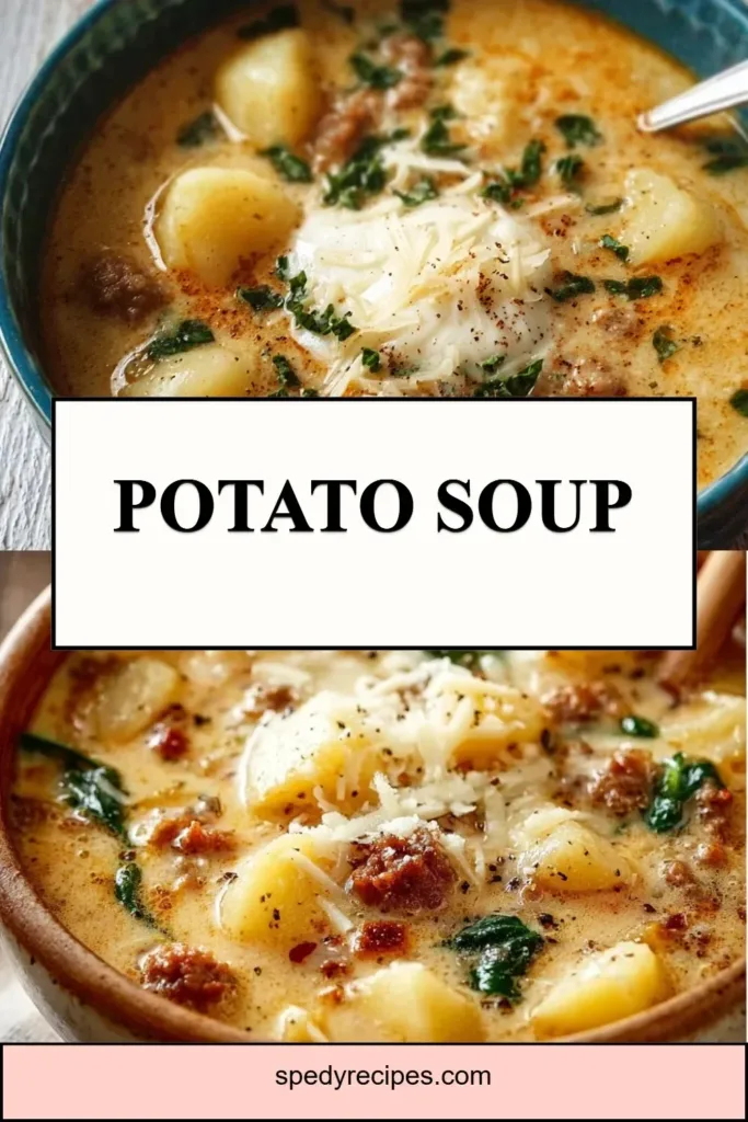 Potato Soup Bowl of creamy potato soup garnished with herbs