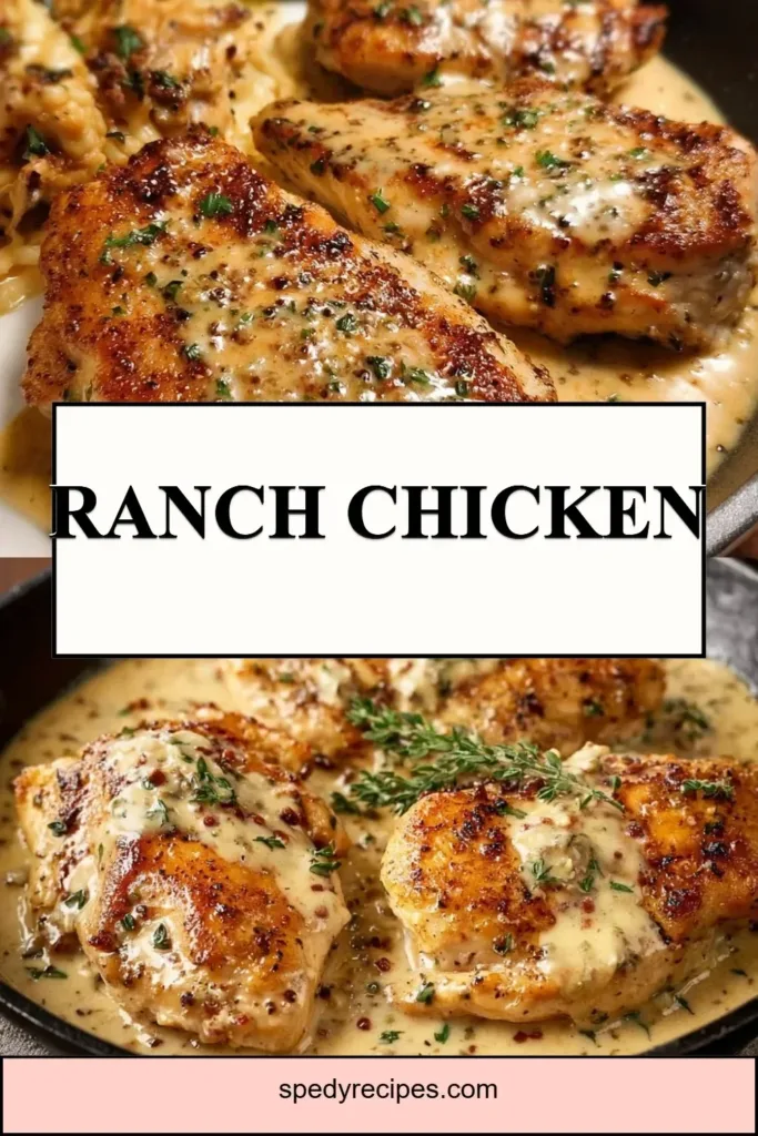 Ranch Chicken Plate of juicy ranch chicken garnished with herbs and served with sides