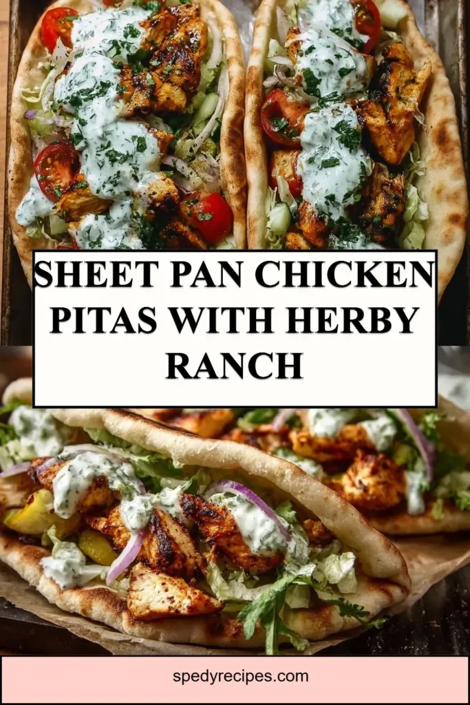 Sheet pan chicken pitas with herby ranch dressing ready to serve