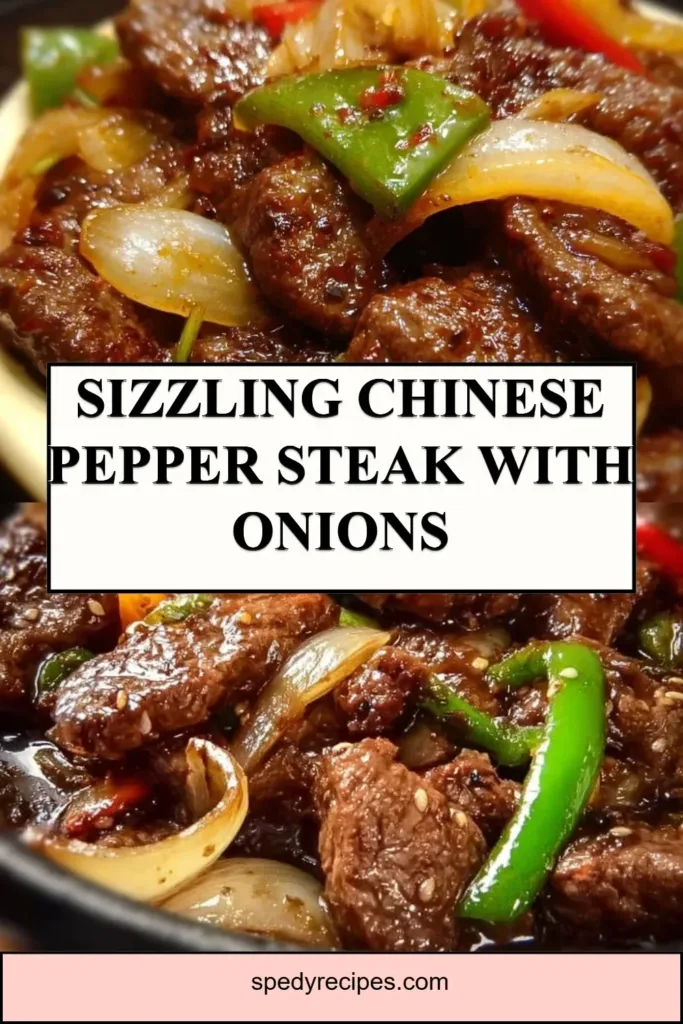 Sizzling Chinese Pepper Steak with Onions Sizzling Chinese pepper steak with onions served on a plate