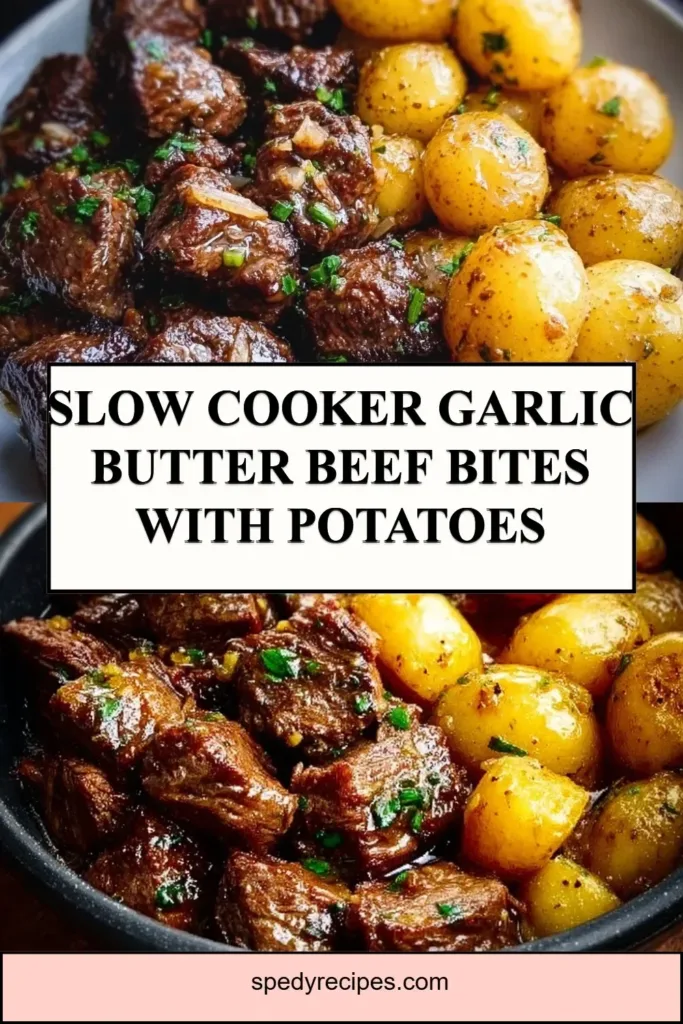 Slow Cooker Garlic Butter Beef Bites with Potatoes Slow Cooker Garlic Butter Beef Bites with Potatoes ready to serve