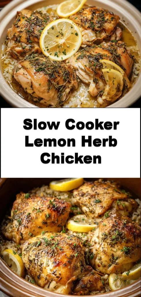 Slow Cooker Lemon Herb Chicken cooked with fresh herbs and spices.