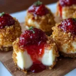 Strawberry Crunch Cheesecake Bites with a crunchy topping and fresh strawberries