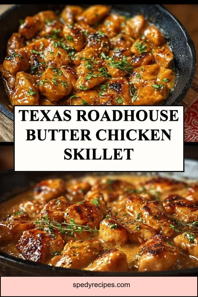Delicious Texas Roadhouse Butter Chicken Skillet served in a sizzling dish