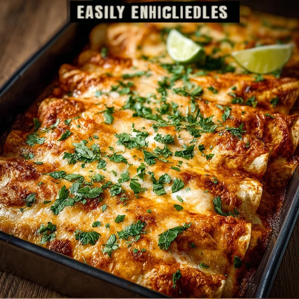 Delicious plate of quick and easy chicken enchiladas with toppings
