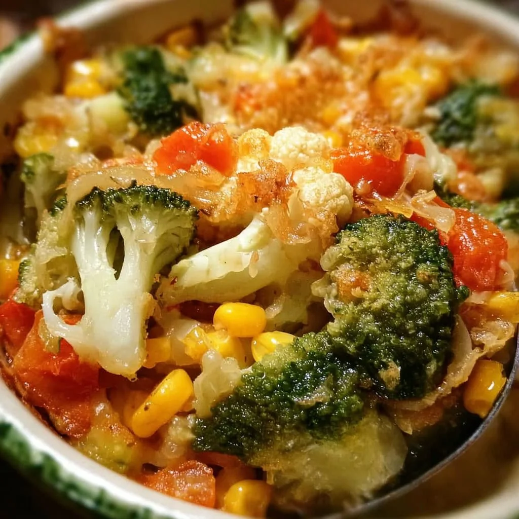 Delicious vegetable casserole prepared with fresh vegetables and cheese