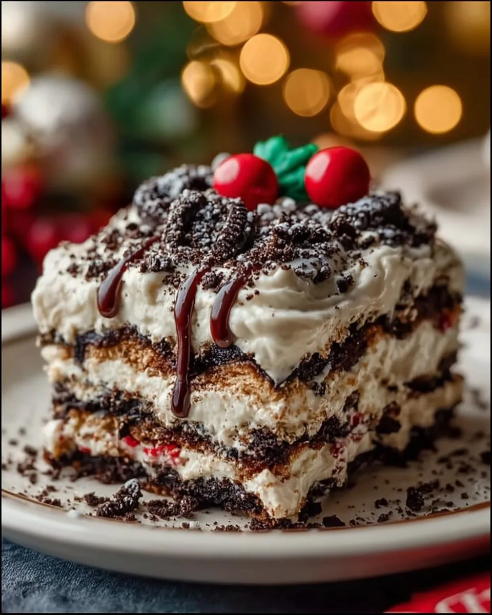 No-Bake Christmas Oreo Lasagna